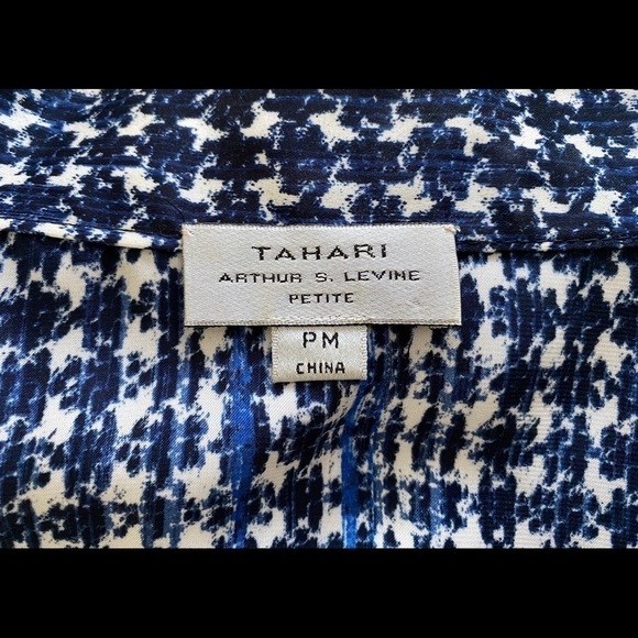 tahari ASL Sleeveless Blue & White Patterned Blouse Top Women PM Petite Medium - Picture 4 of 5